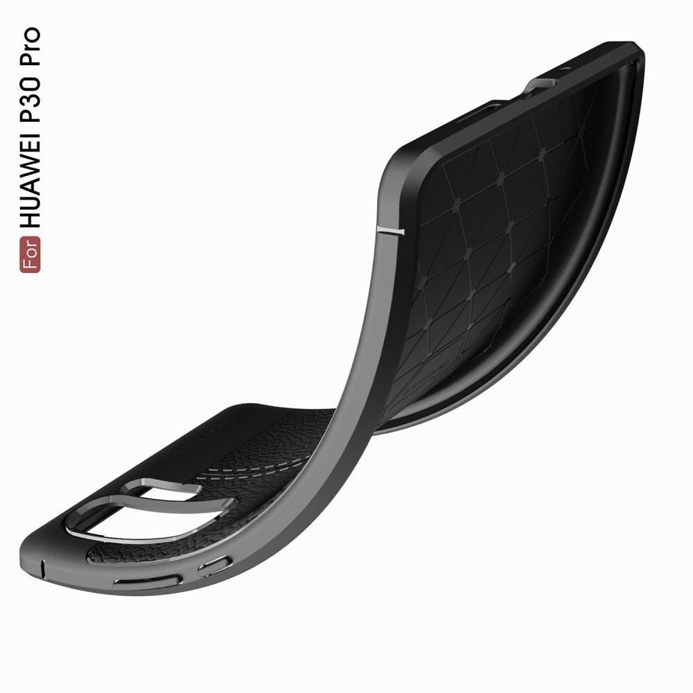 Litchi Grain Leather Силиконовый Накладка Чехол для Huawei P30 Pro с Текстурой Кожа Черный