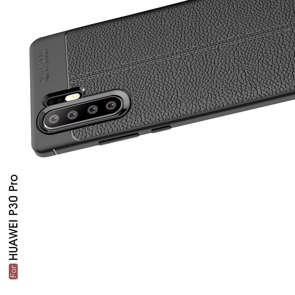 Litchi Grain Leather Силиконовый Накладка Чехол для Huawei P30 Pro с Текстурой Кожа Черный