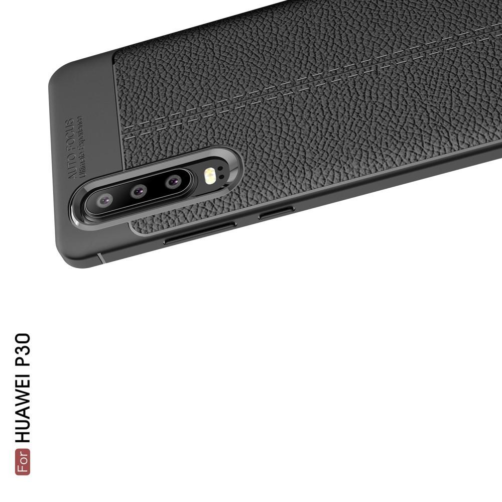 Litchi Grain Leather Силиконовый Накладка Чехол для Huawei P30 с Текстурой Кожа Черный