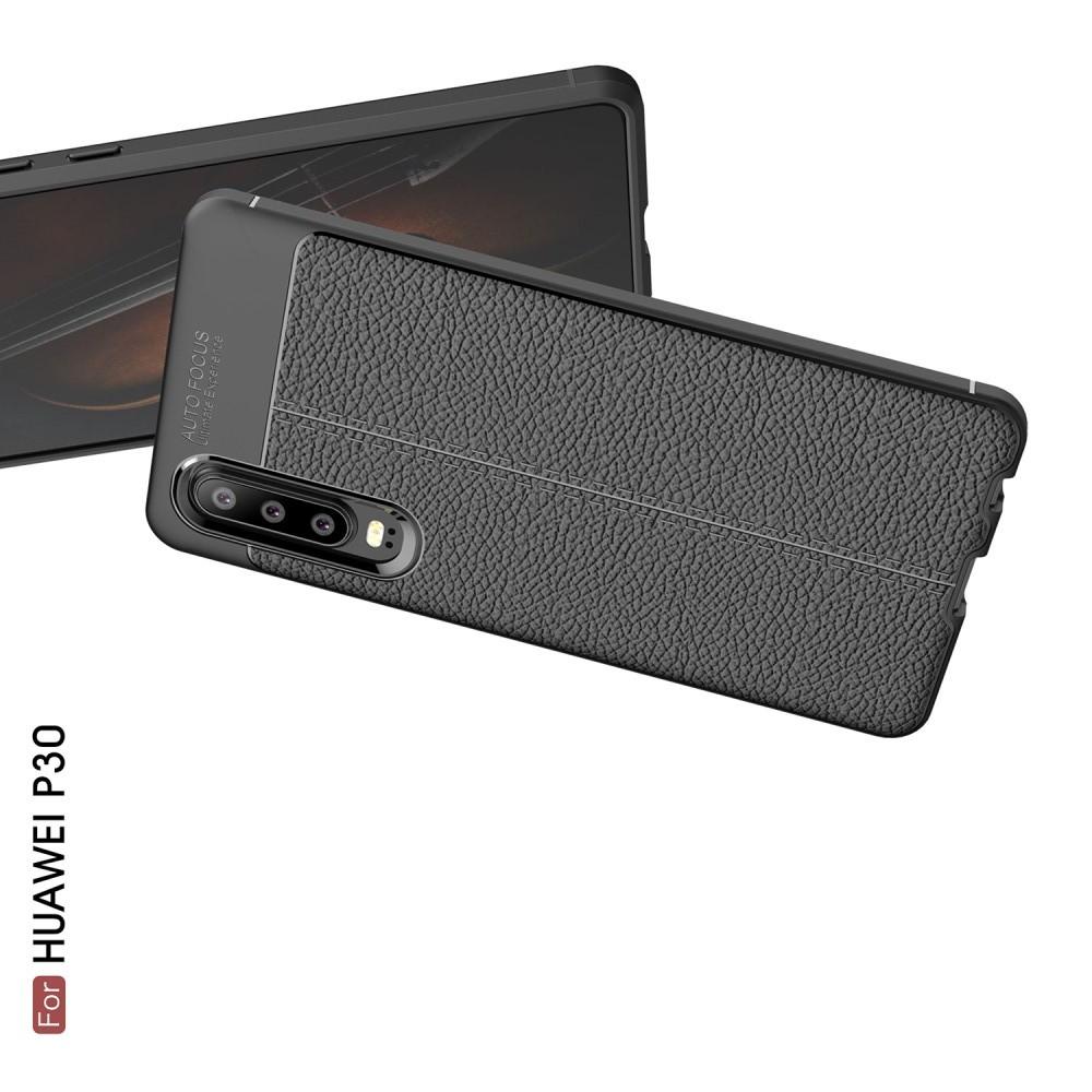Litchi Grain Leather Силиконовый Накладка Чехол для Huawei P30 с Текстурой Кожа Черный