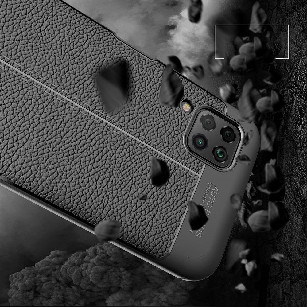 Litchi Grain Leather Силиконовый Накладка Чехол для Huawei P40 Lite с Текстурой Кожа Черный