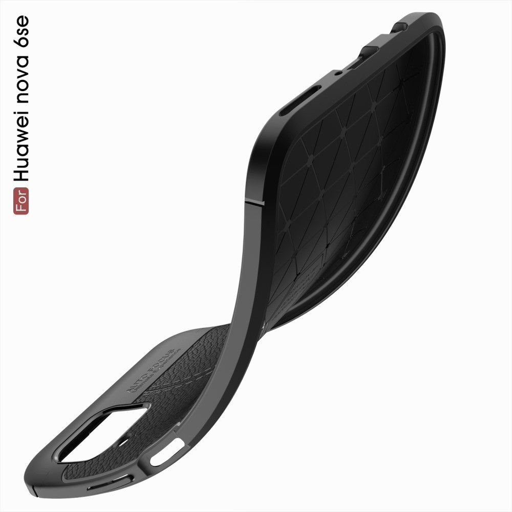 Litchi Grain Leather Силиконовый Накладка Чехол для Huawei P40 Lite с Текстурой Кожа Черный