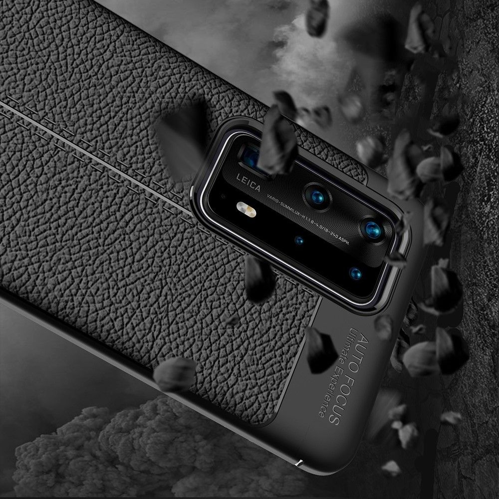 Litchi Grain Leather Силиконовый Накладка Чехол для Huawei P40 Pro+ / Pro Plus с Текстурой Кожа Черный