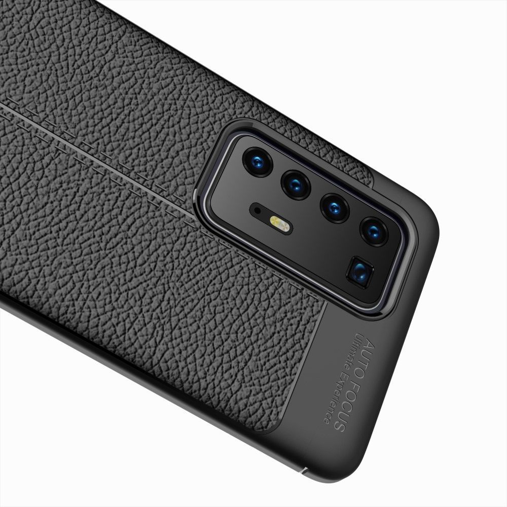 Litchi Grain Leather Силиконовый Накладка Чехол для Huawei P40 Pro с Текстурой Кожа Черный