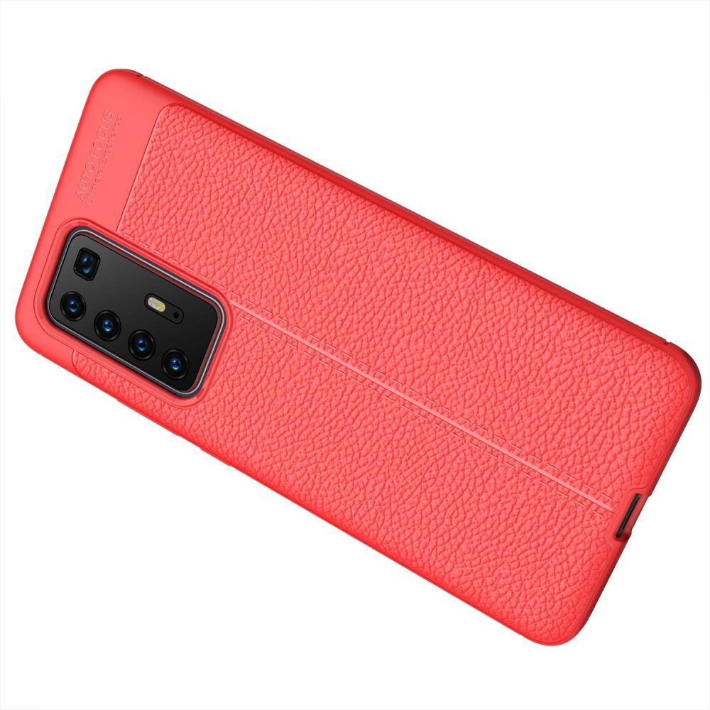 Litchi Grain Leather Силиконовый Накладка Чехол для Huawei P40 Pro с Текстурой Кожа Красный