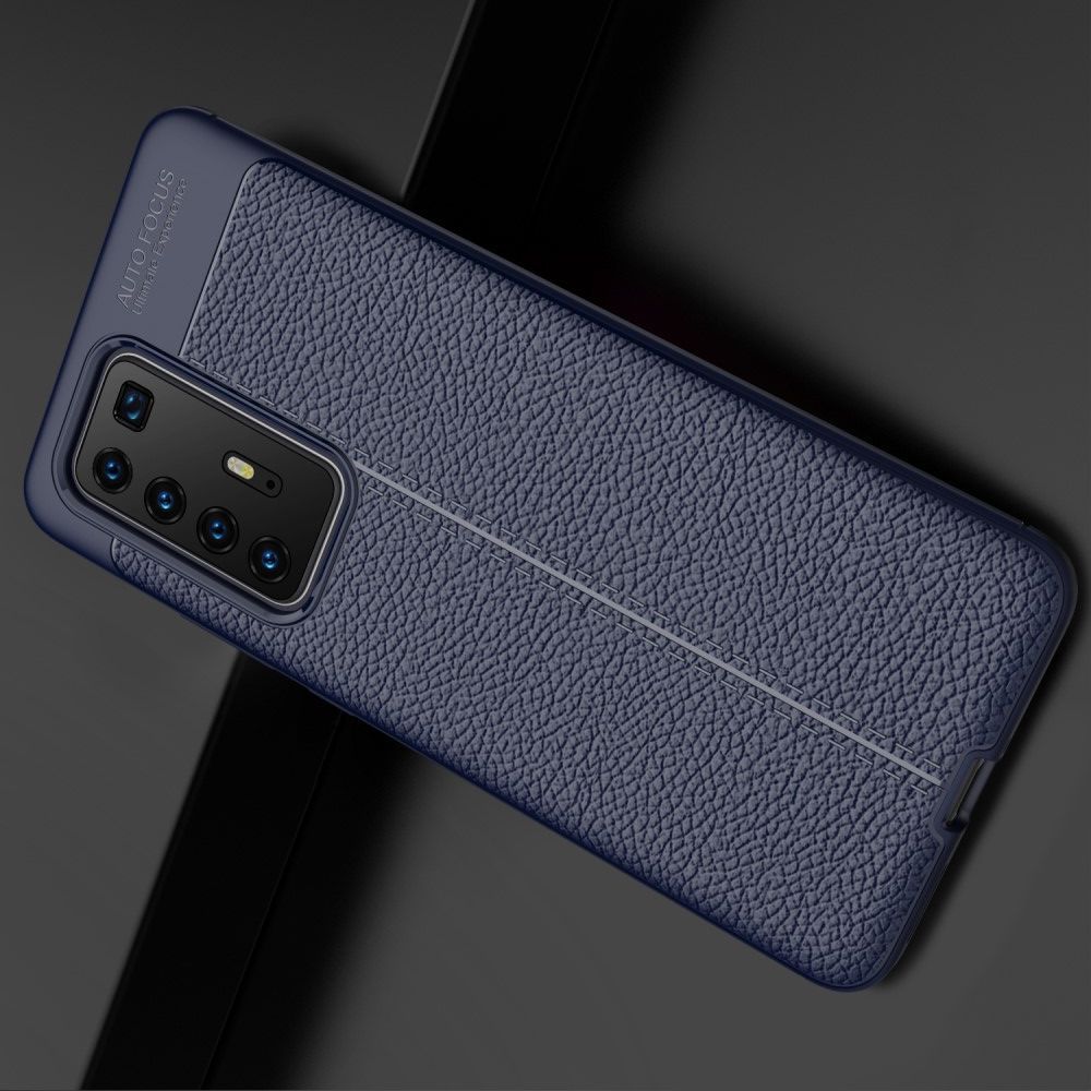 Litchi Grain Leather Силиконовый Накладка Чехол для Huawei P40 Pro с Текстурой Кожа Синий