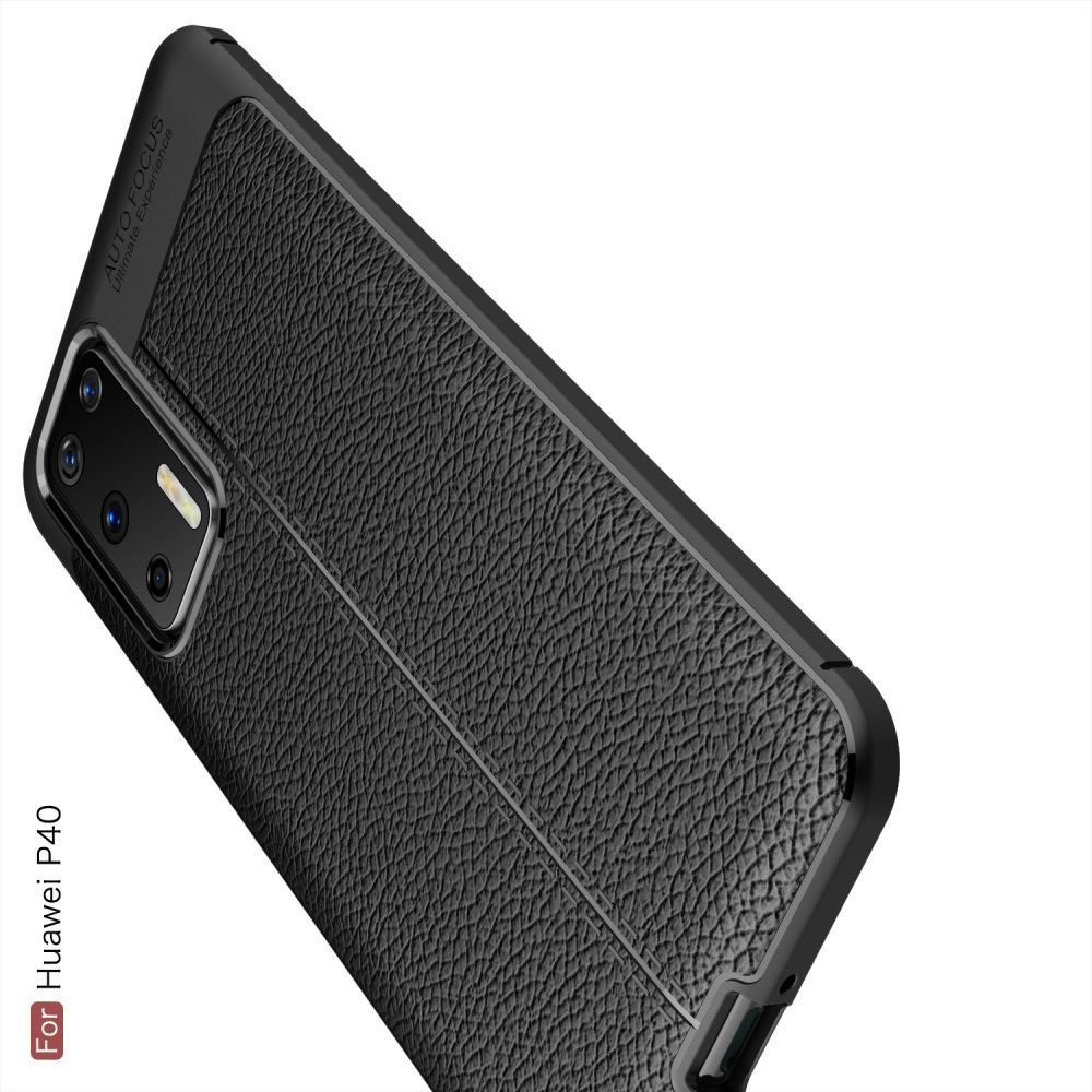 Litchi Grain Leather Силиконовый Накладка Чехол для Huawei P40 с Текстурой Кожа Синий