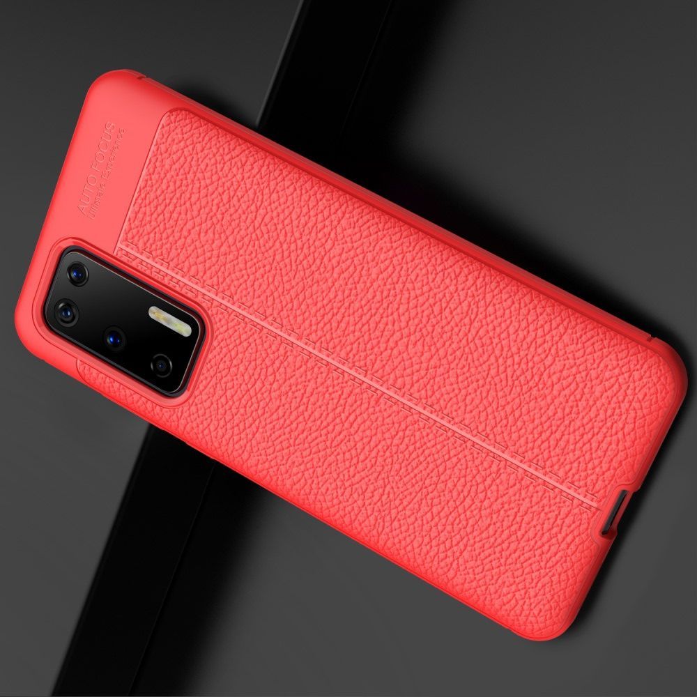 Litchi Grain Leather Силиконовый Накладка Чехол для Huawei P40 с Текстурой Кожа Красный