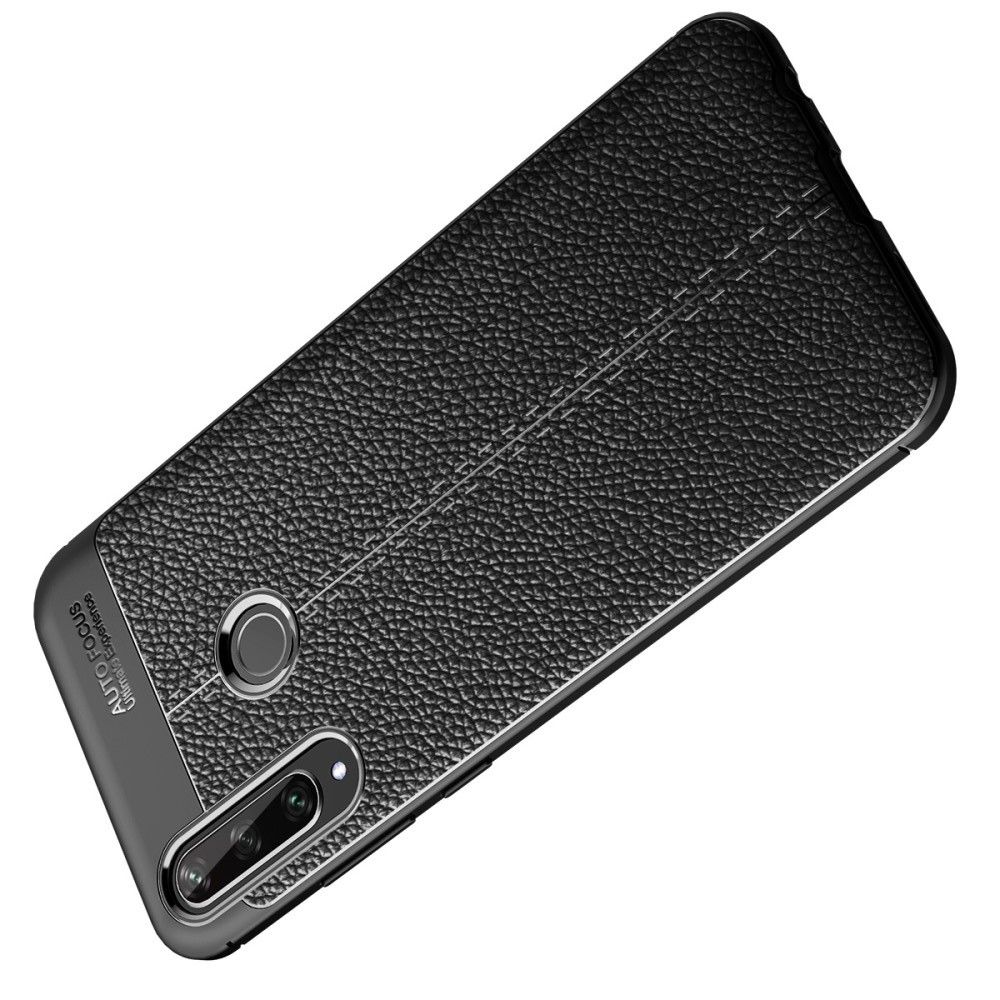 Litchi Grain Leather Силиконовый Накладка Чехол для Huawei Y6p с Текстурой Кожа Черный