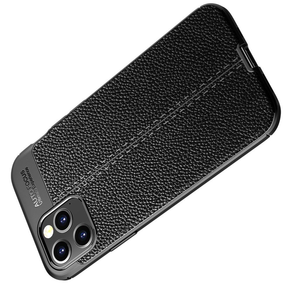 Litchi Grain Leather Силиконовый Накладка Чехол для iPhone 12 / 12 Pro с Текстурой Кожа Черный