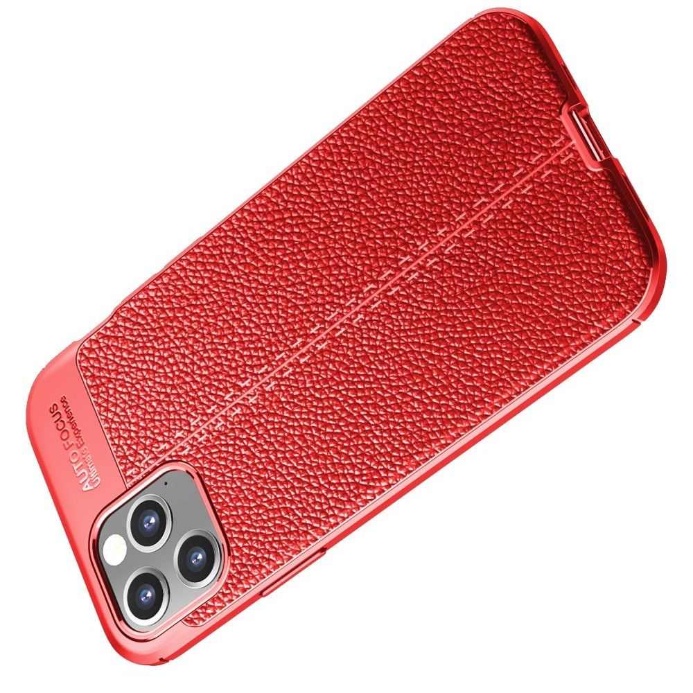 Litchi Grain Leather Силиконовый Накладка Чехол для iPhone 12 / 12 Pro с Текстурой Кожа Красный