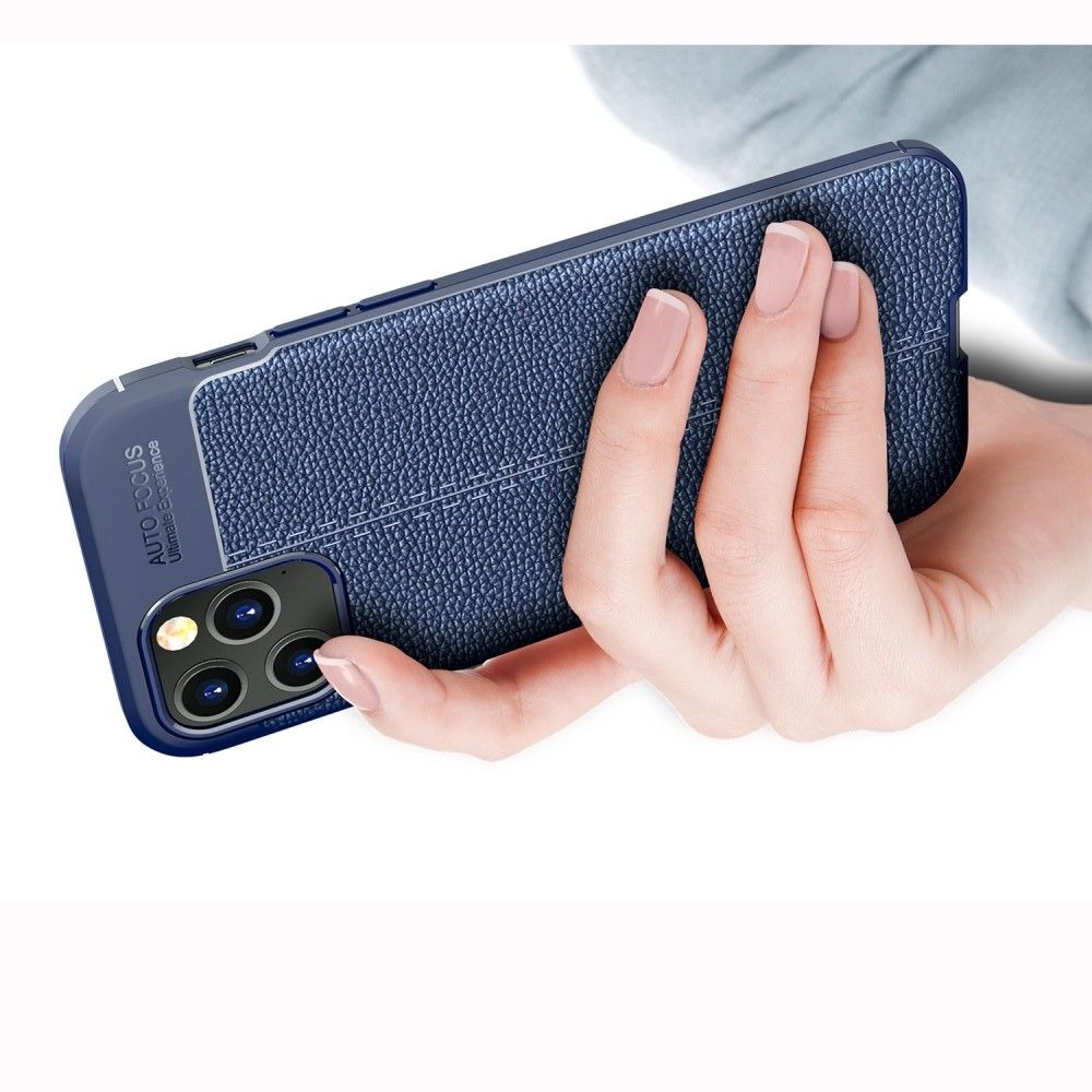 Litchi Grain Leather Силиконовый Накладка Чехол для iPhone 12 / 12 Pro с Текстурой Кожа Синий