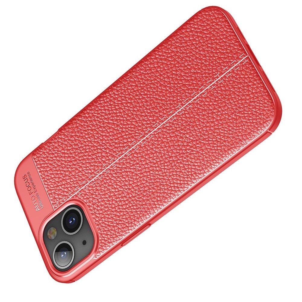 Litchi Grain Leather Силиконовый Накладка Чехол для iPhone 13 mini с Текстурой Кожа Красный