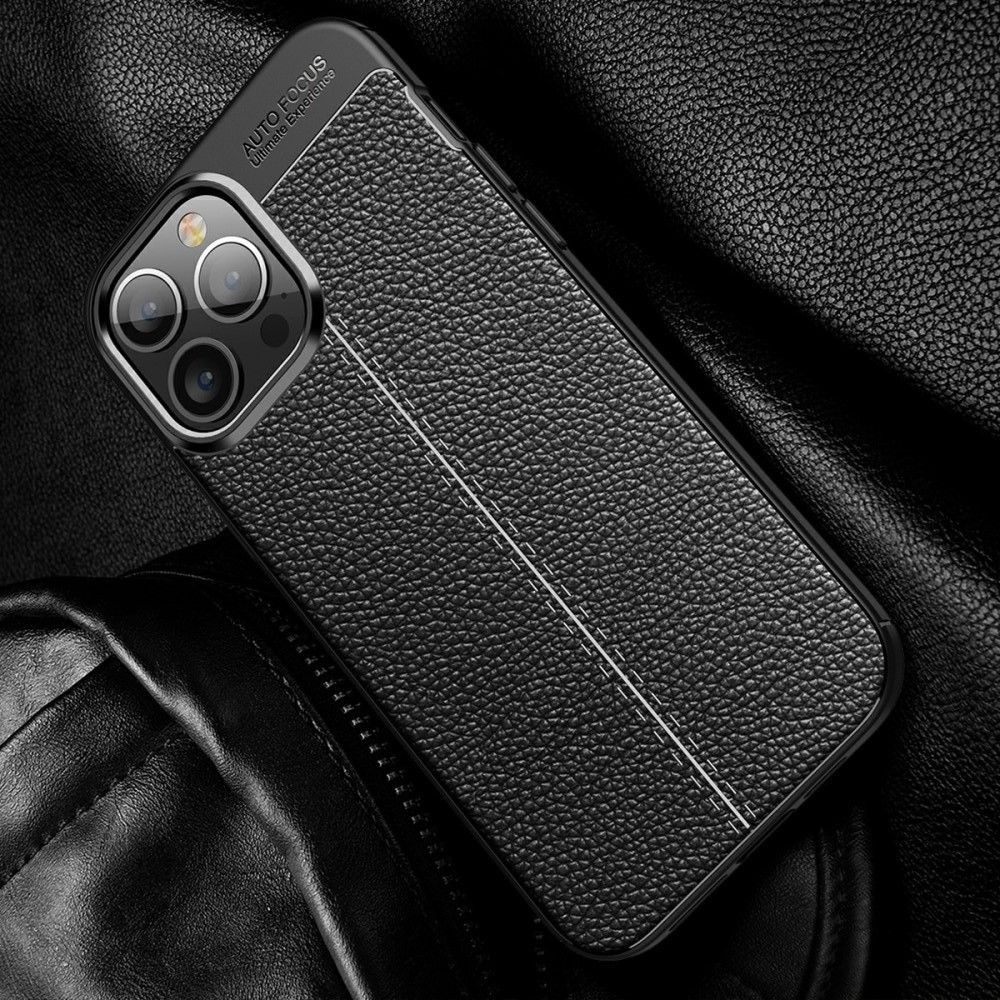 Litchi Grain Leather Силиконовый Накладка Чехол для iPhone 13 Pro Max с Текстурой Кожа Черный