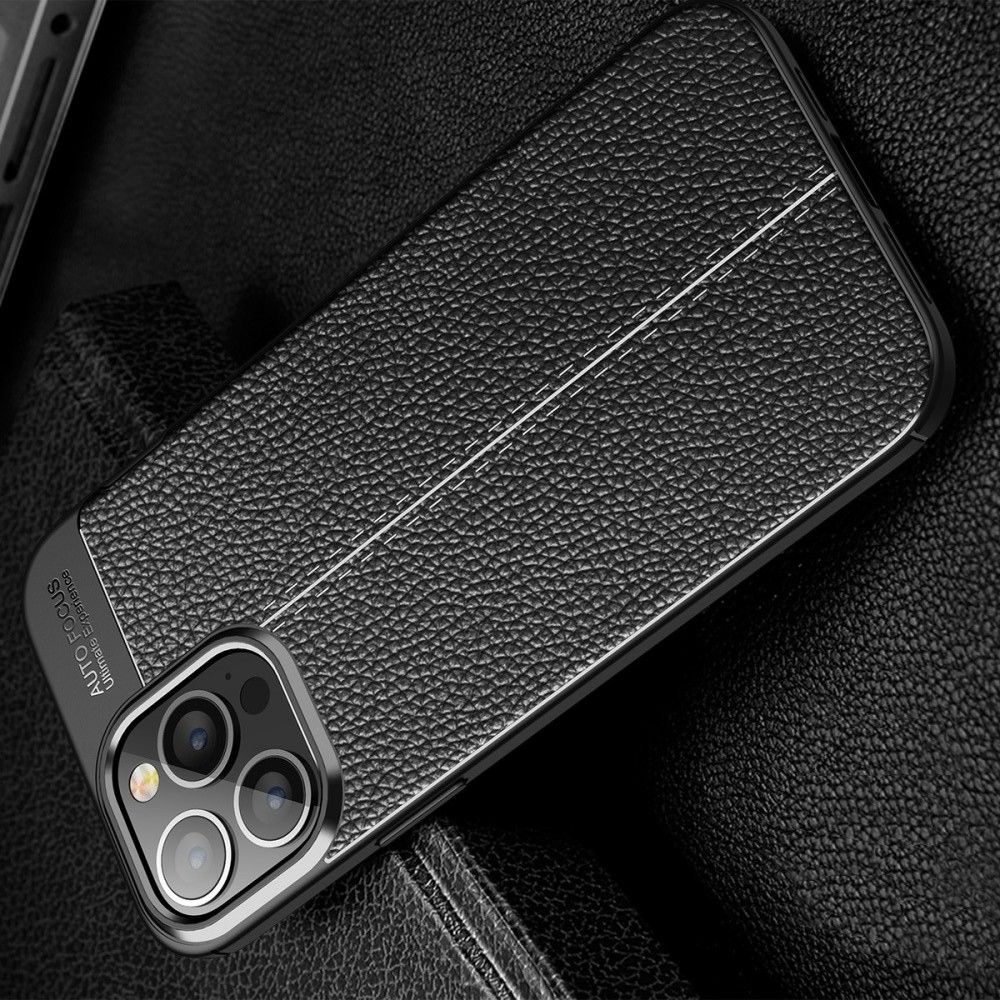 Litchi Grain Leather Силиконовый Накладка Чехол для iPhone 13 Pro Max с Текстурой Кожа Черный