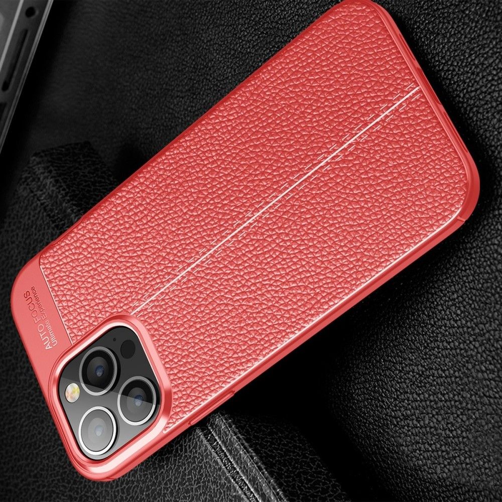 Litchi Grain Leather Силиконовый Накладка Чехол для iPhone 13 Pro Max с Текстурой Кожа Красный