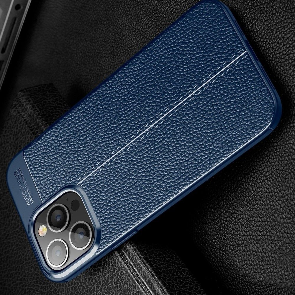 Litchi Grain Leather Силиконовый Накладка Чехол для iPhone 13 Pro Max с Текстурой Кожа Синий
