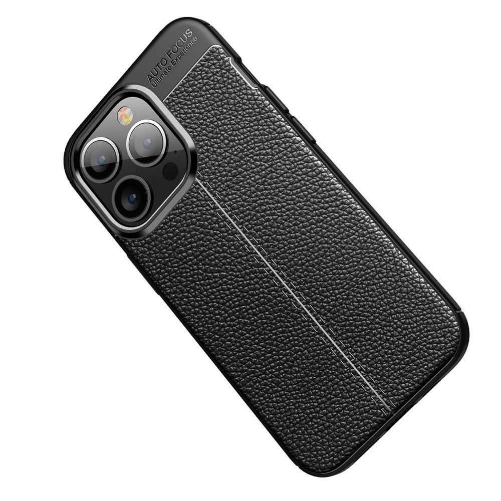 Litchi Grain Leather Силиконовый Накладка Чехол для iPhone 13 Pro с Текстурой Кожа Черный