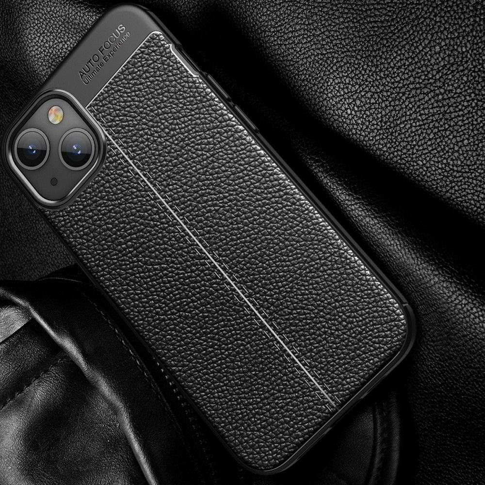 Litchi Grain Leather Силиконовый Накладка Чехол для iPhone 13 с Текстурой Кожа Черный