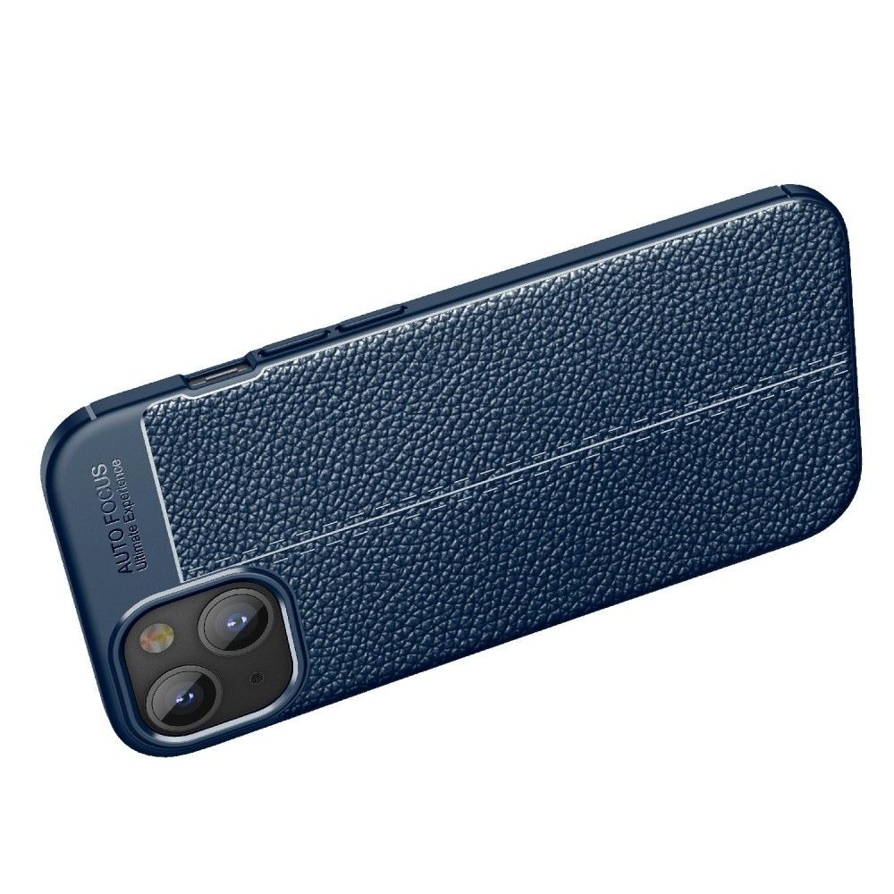 Litchi Grain Leather Силиконовый Накладка Чехол для iPhone 13 с Текстурой Кожа Синий