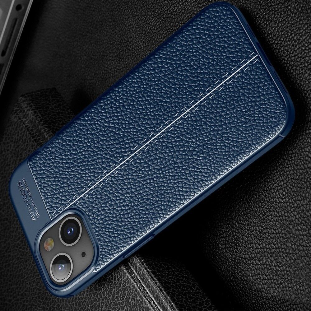 Litchi Grain Leather Силиконовый Накладка Чехол для iPhone 13 с Текстурой Кожа Синий
