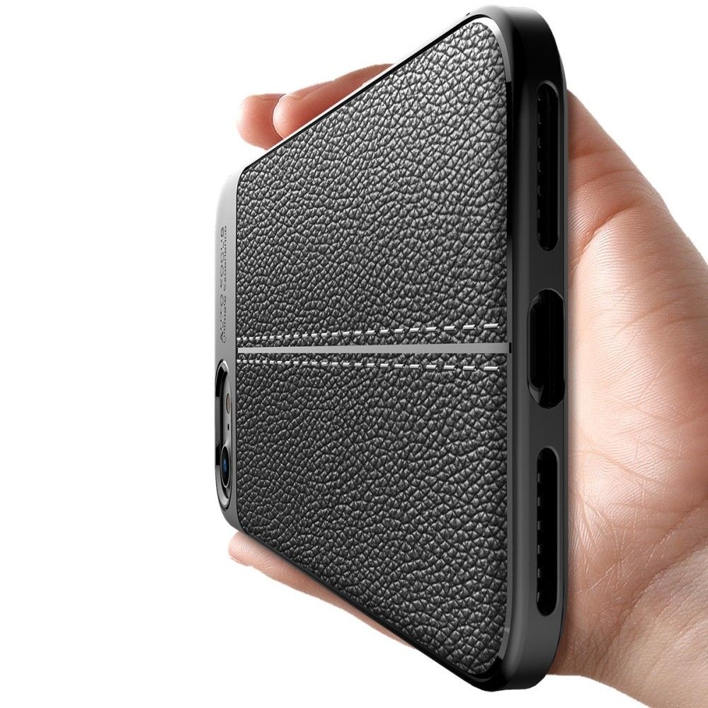 Litchi Grain Leather Силиконовый Накладка Чехол для iPhone SE 2020 с Текстурой Кожа Черный