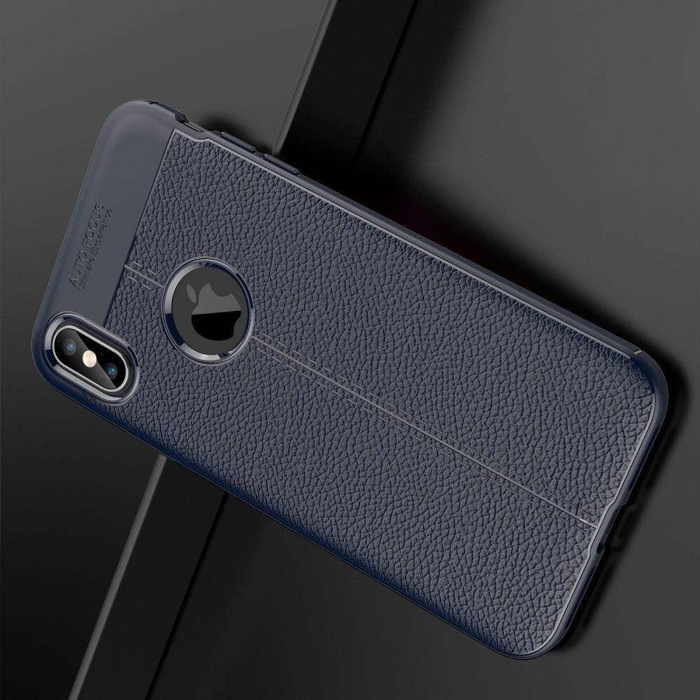 Litchi Grain Leather Силиконовый Накладка Чехол для iPhone XS Max с Текстурой Кожа Синий