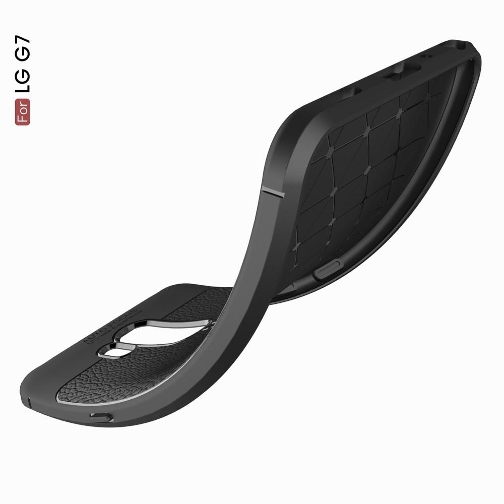 Litchi Grain Leather Силиконовый Накладка Чехол для LG G7 ThinQ с Текстурой Кожа Синий