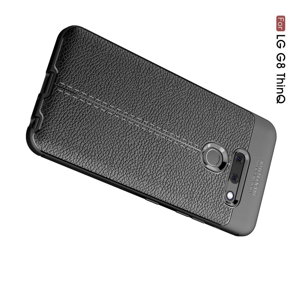Litchi Grain Leather Силиконовый Накладка Чехол для LG G8 ThinQ с Текстурой Кожа Черный