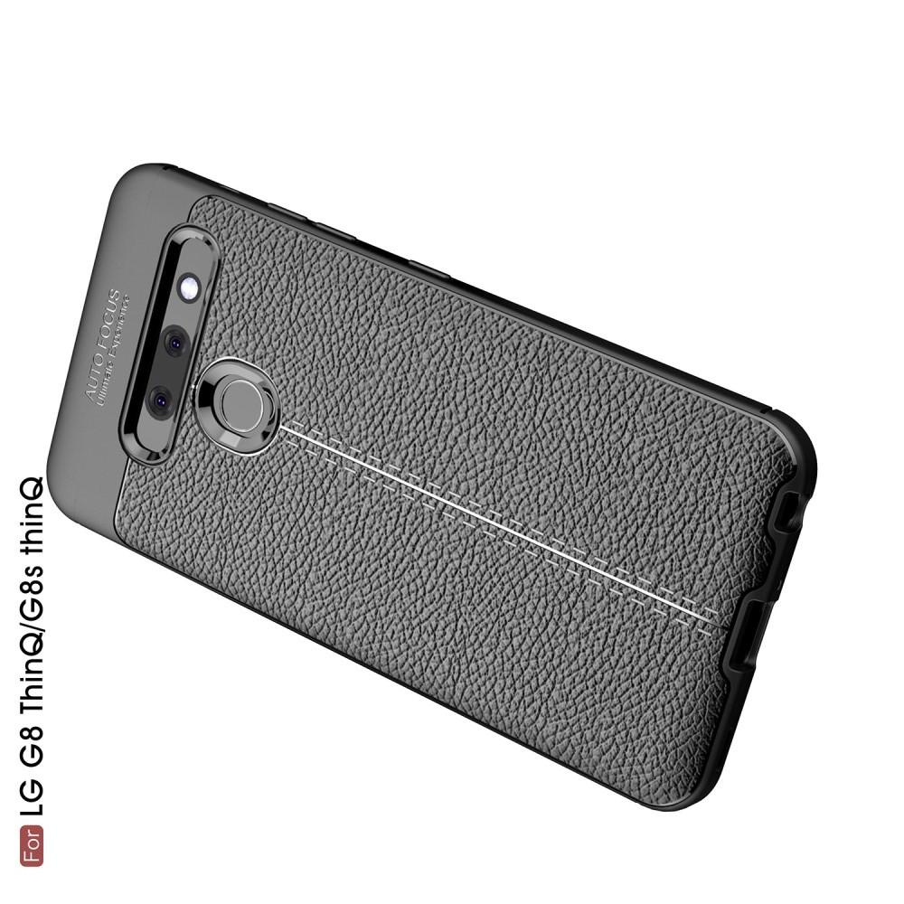Litchi Grain Leather Силиконовый Накладка Чехол для LG G8s ThinQ с Текстурой Кожа Черный