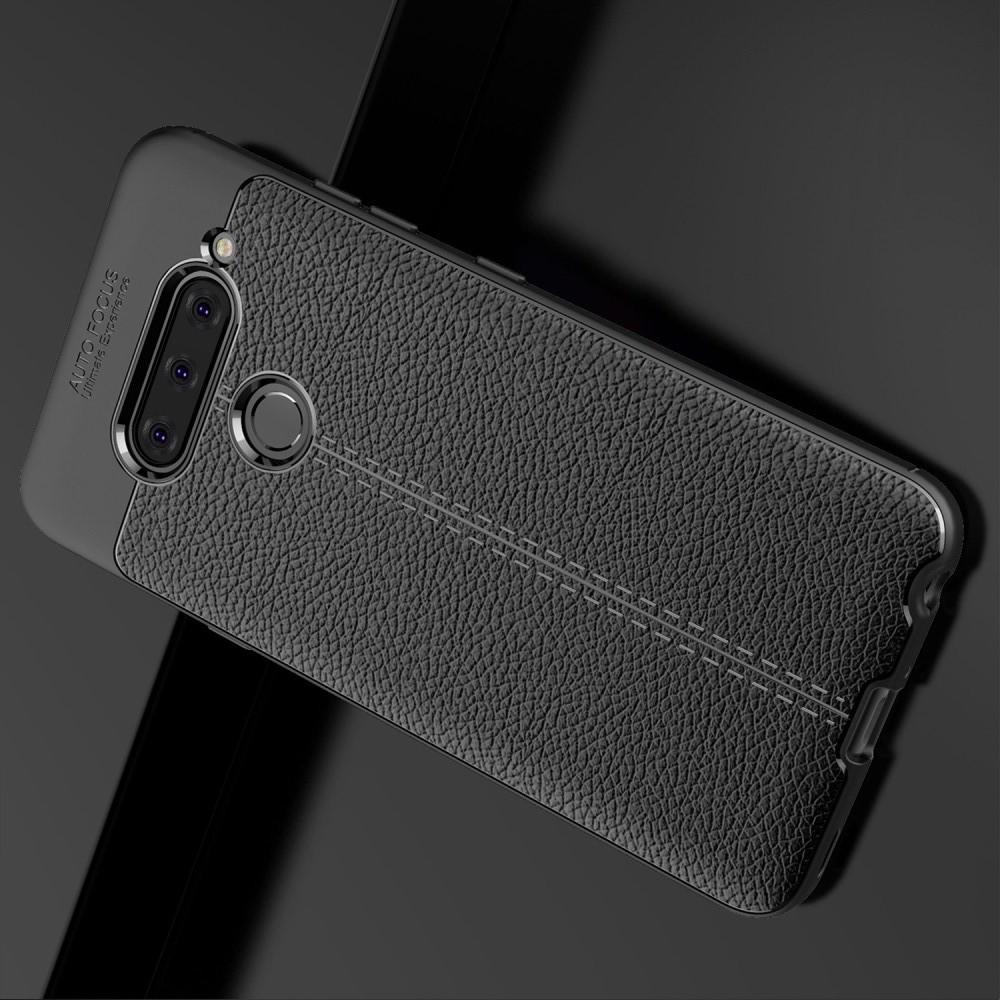 Litchi Grain Leather Силиконовый Накладка Чехол для LG V40 ThinQ с Текстурой Кожа Черный