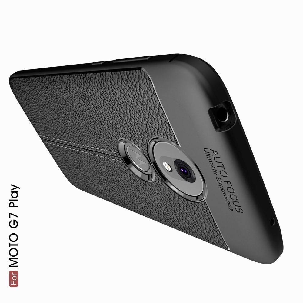 Litchi Grain Leather Силиконовый Накладка Чехол для Motorola Moto G7 Play с Текстурой Кожа Черный
