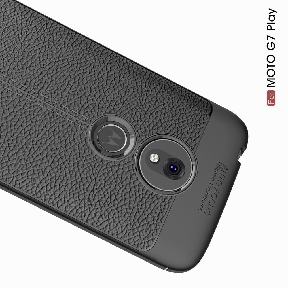 Litchi Grain Leather Силиконовый Накладка Чехол для Motorola Moto G7 Play с Текстурой Кожа Черный