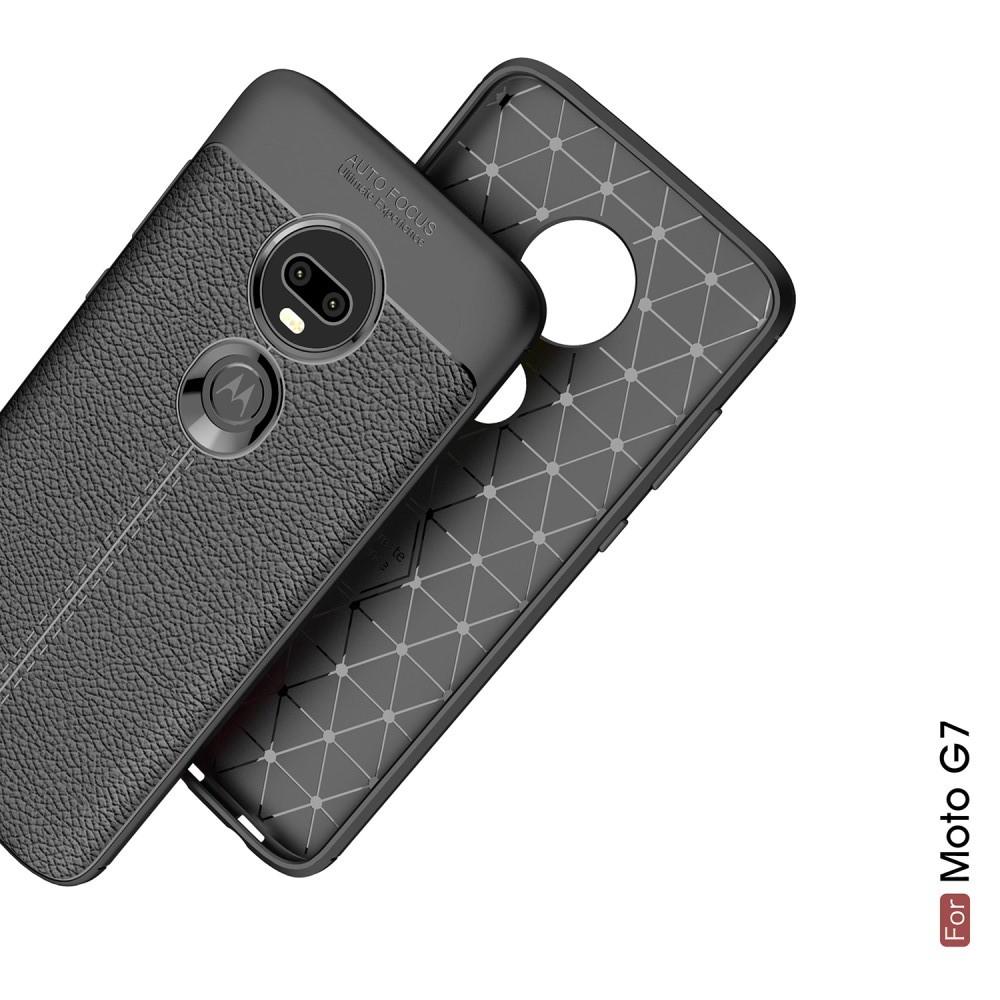 Litchi Grain Leather Силиконовый Накладка Чехол для Motorola Moto G7 с Текстурой Кожа Черный