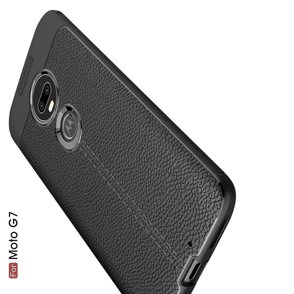 Litchi Grain Leather Силиконовый Накладка Чехол для Motorola Moto G7 с Текстурой Кожа Черный