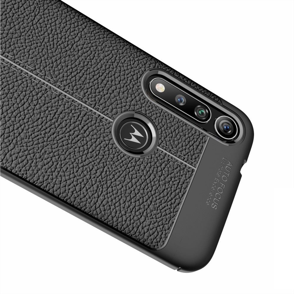Litchi Grain Leather Силиконовый Накладка Чехол для Motorola Moto G8 Plus с Текстурой Кожа Черный