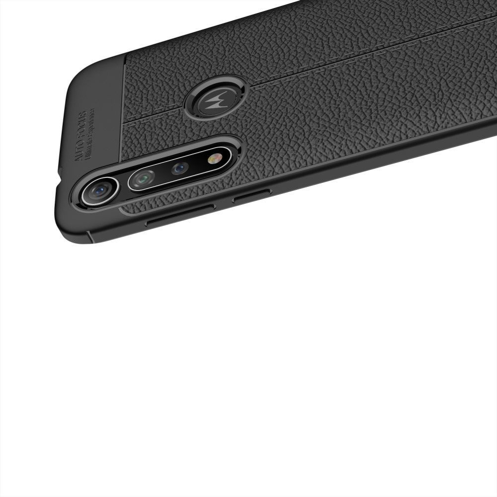 Litchi Grain Leather Силиконовый Накладка Чехол для Motorola Moto G8 Plus с Текстурой Кожа Синий