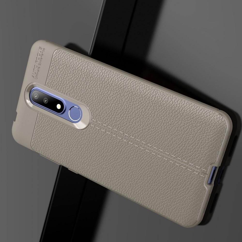 Litchi Grain Leather Силиконовый Накладка Чехол для Nokia 3.1 Plus с Текстурой Кожа Серый