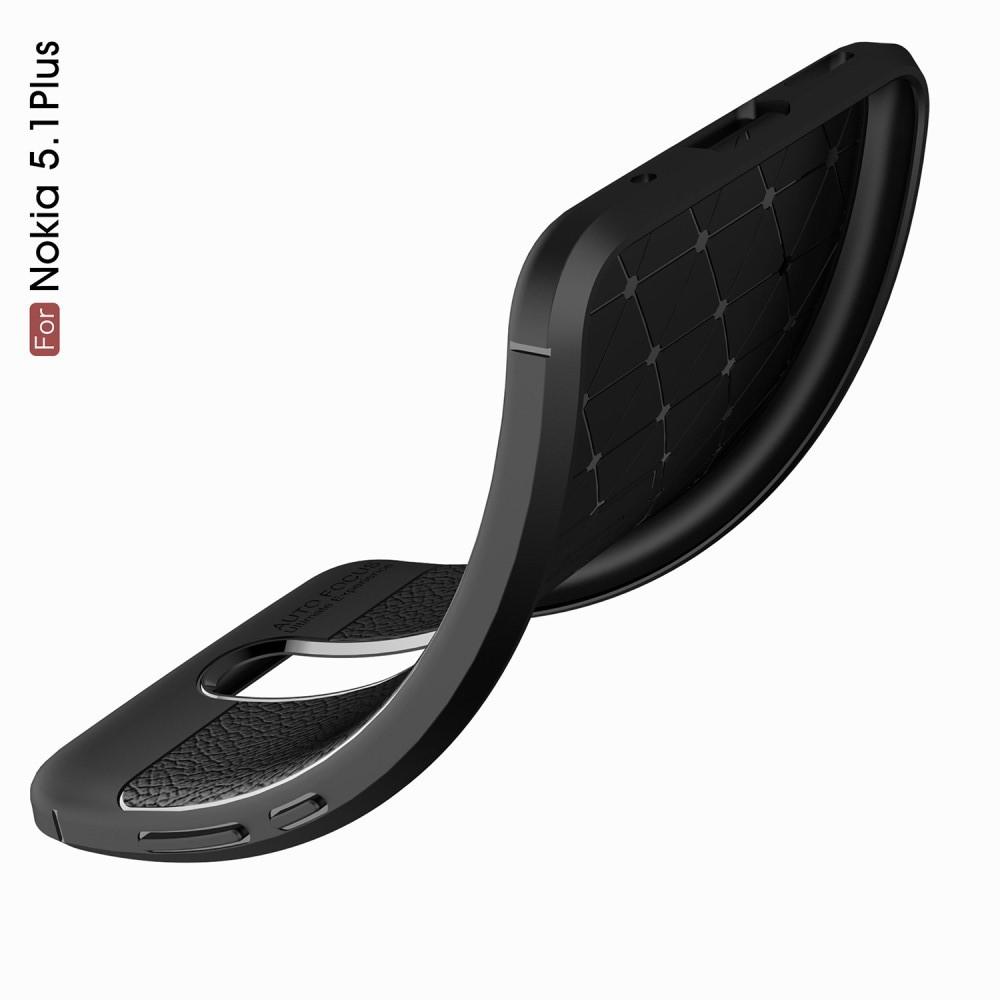 Litchi Grain Leather Силиконовый Накладка Чехол для Nokia 5.1 Plus с Текстурой Кожа Черный