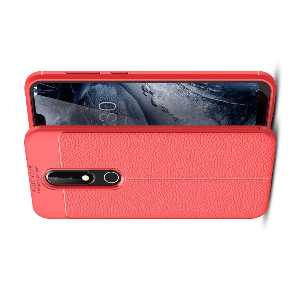 Litchi Grain Leather Силиконовый Накладка Чехол для Nokia 6.1 Plus с Текстурой Кожа Коралловый