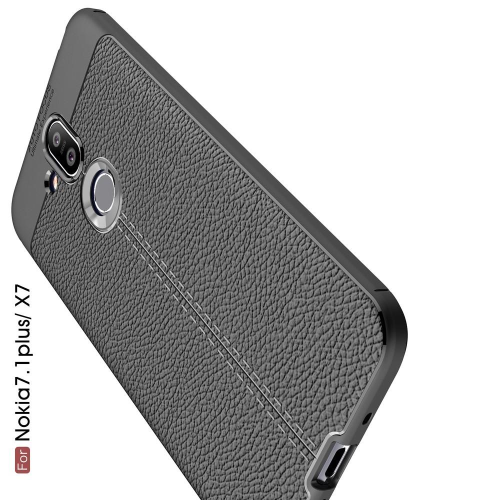 Litchi Grain Leather Силиконовый Накладка Чехол для Nokia 8.1 с Текстурой Кожа Черный