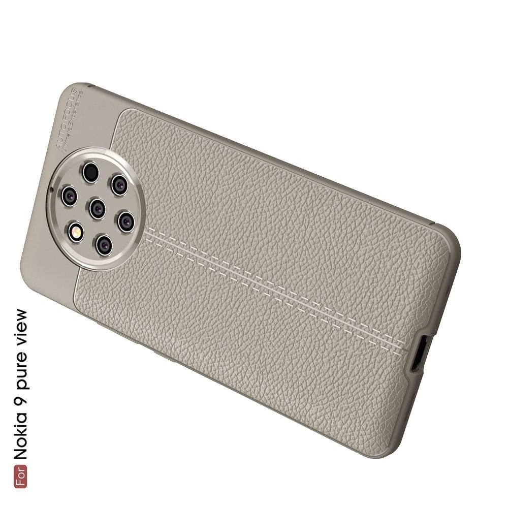 Litchi Grain Leather Силиконовый Накладка Чехол для Nokia 9 PureView с Текстурой Кожа Серый