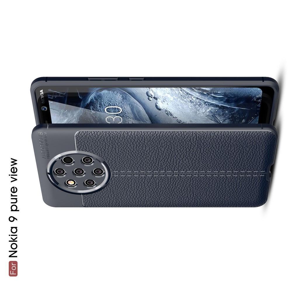 Litchi Grain Leather Силиконовый Накладка Чехол для Nokia 9 PureView с Текстурой Кожа Синий