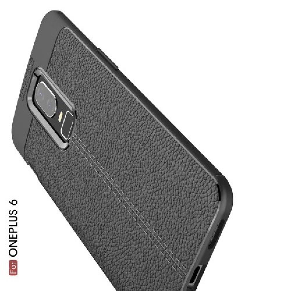 Litchi Grain Leather Силиконовый Накладка Чехол для OnePlus 6 с Текстурой Кожа Серый