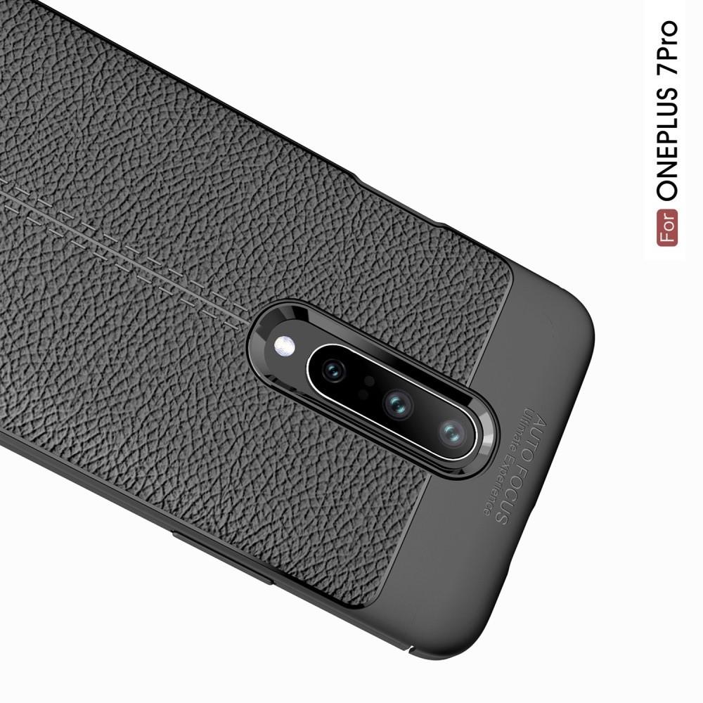 Litchi Grain Leather Силиконовый Накладка Чехол для OnePlus 7 Pro с Текстурой Кожа Черный