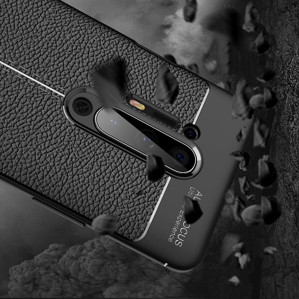 Litchi Grain Leather Силиконовый Накладка Чехол для OnePlus 8 Pro с Текстурой Кожа Черный