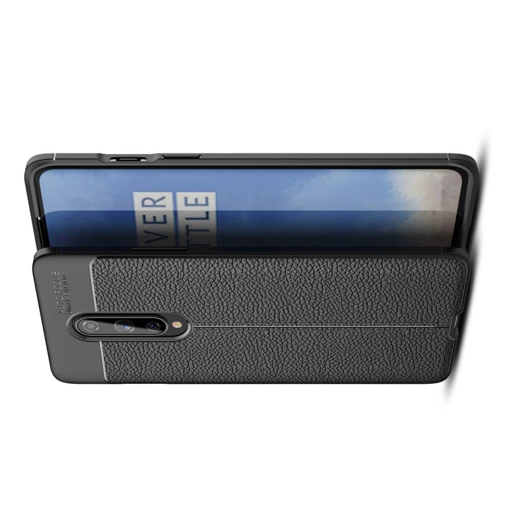Litchi Grain Leather Силиконовый Накладка Чехол для OnePlus 8 с Текстурой Кожа Черный