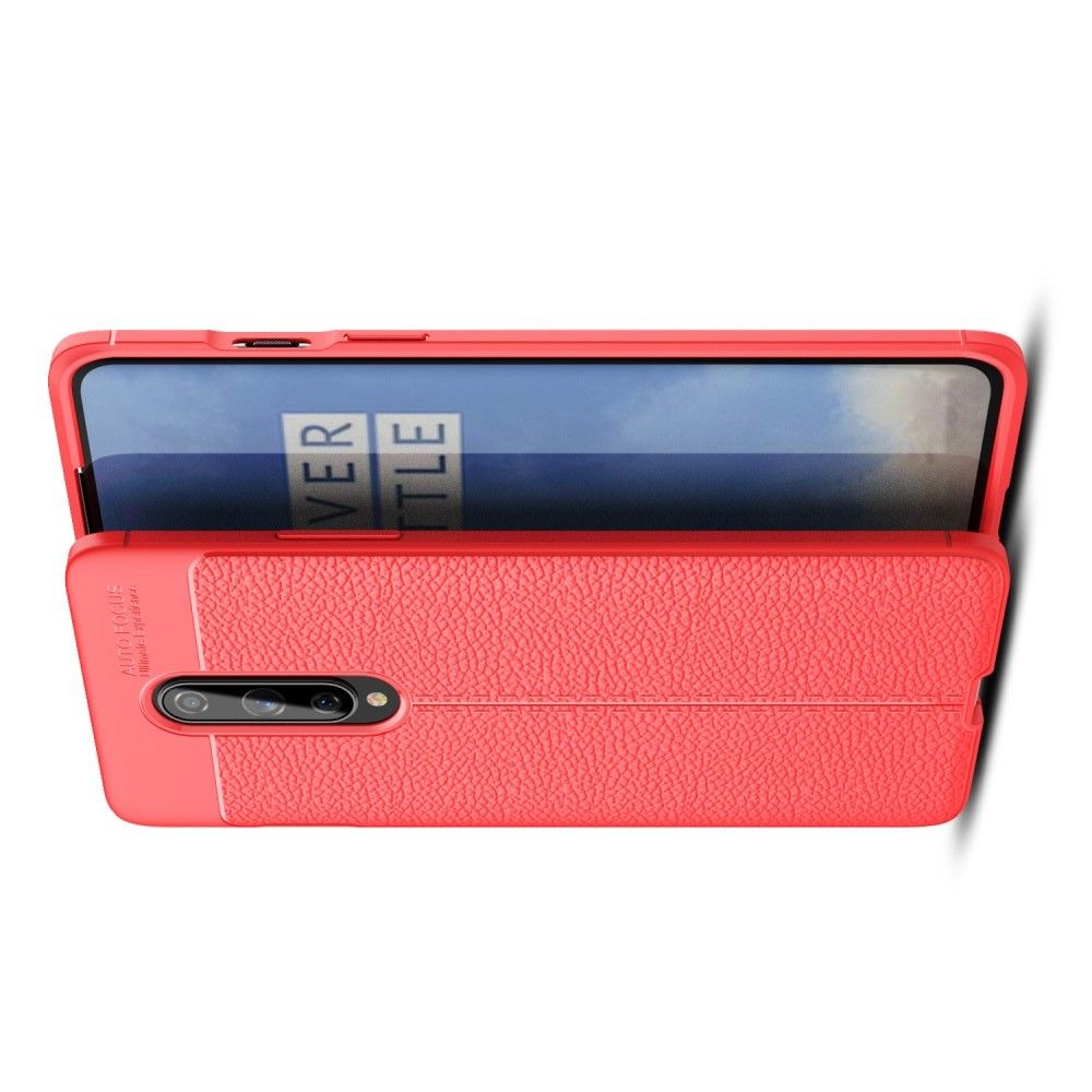 Litchi Grain Leather Силиконовый Накладка Чехол для OnePlus 8 с Текстурой Кожа Красный