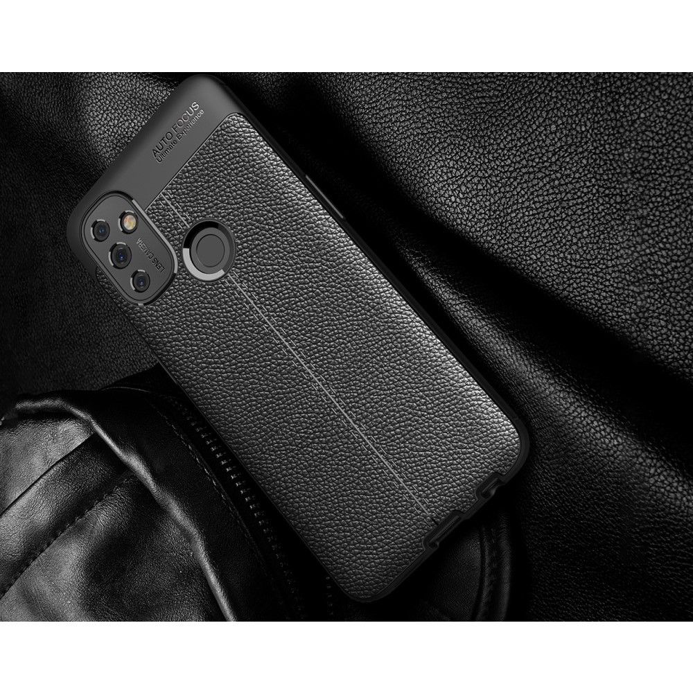 Litchi Grain Leather Силиконовый Накладка Чехол для OnePlus NORD N100 с Текстурой Кожа Черный