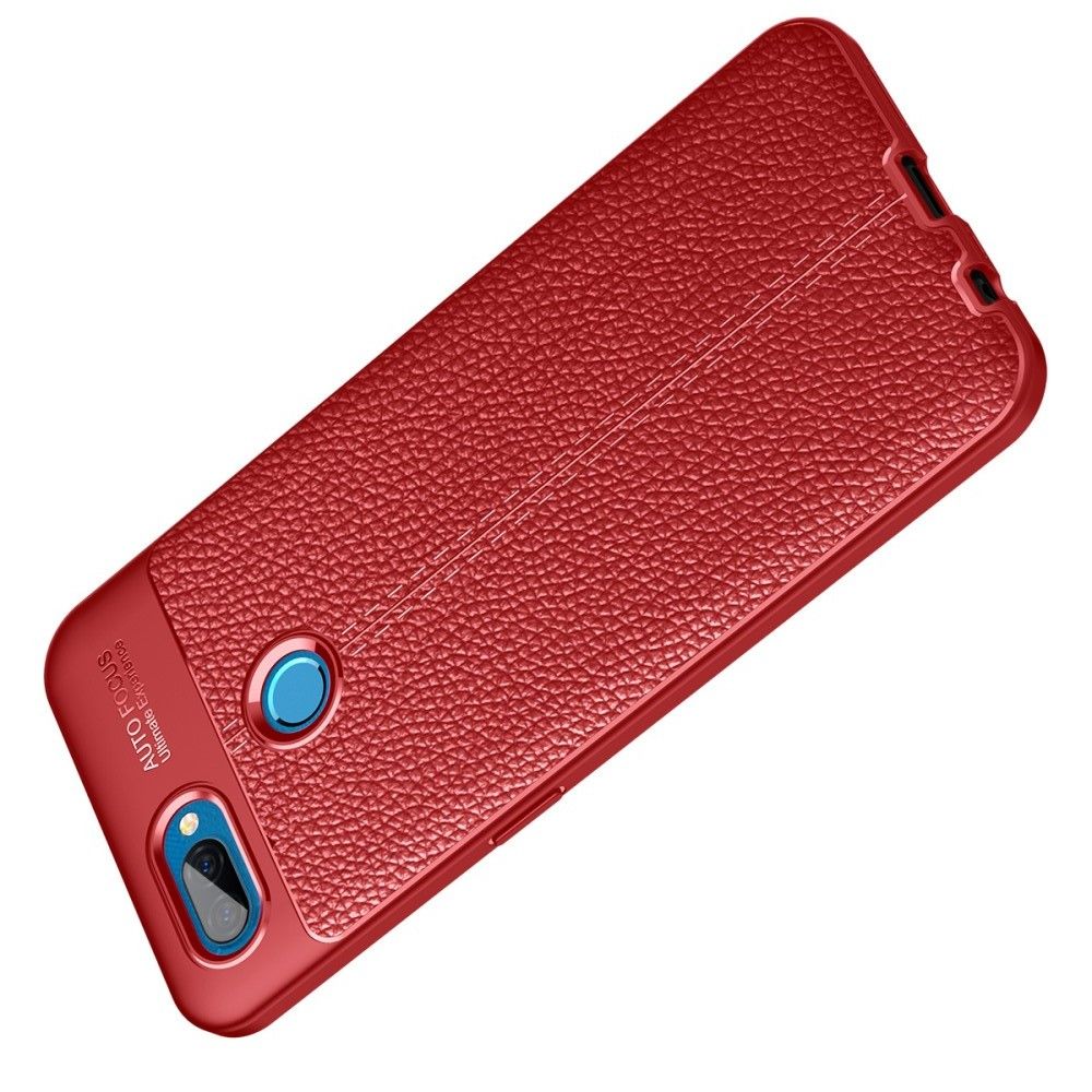 Litchi Grain Leather Силиконовый Накладка Чехол для Oppo A12 с Текстурой Кожа Красный